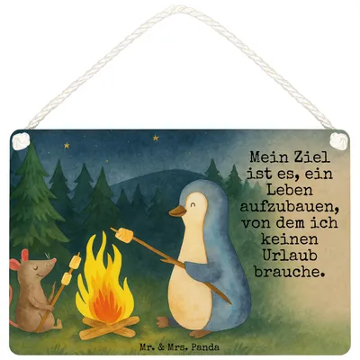 Produktbild von Mr. & Mrs. Panda Wandbild Holz Pinguin Lagerfeuer Design DIN A4 - Weiß - Geschenk, Maus, Türschild, Job, Schild, wandtafel, holzbild, Neustart, hängeschild, Arbeit
