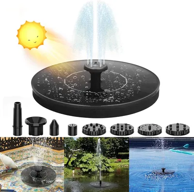 Produktbild von Solarbrunnen, Solar Springbrunnen, 1,5W DIY Solar Wasserpumpe mit 6 Düsen, 190 L/H Förderleistung, Solar Teichpumpe