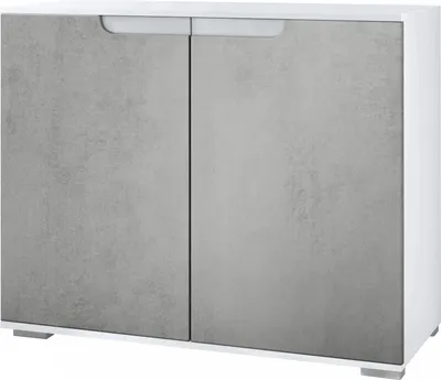 Produktbild von Vladon Kommode Sylt V3, Moderner Küchenschrank mit 2 großen Türen Weiß matt / Beton Oxid Optik (92,5 x 75.5 x 35)