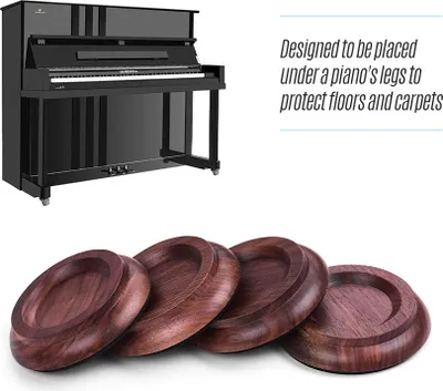 Image de 4 pièces/kit de dessous de tasse piano caster en bois massif avec pad antidérapant EVA