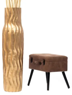 Produktbild von Leewadee Hohe Bodenvase 105 cm aus Mangoholz in gold