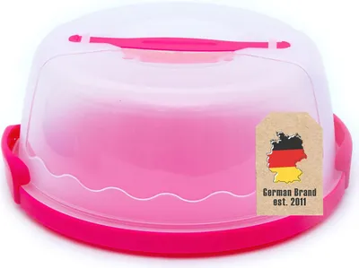 Produktbild von Intirilife Transportbox Behälter für Kuchen und Torten aus Kunststoff in Pink - 29.8 x 28.8 x 13.2 cm - Runder Transportbehälter Kuchenbehälter Tortenhaube mit Klickverschluss Kuchenbox mit Tragegriff