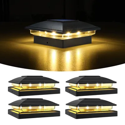 Solar-Pfostenleuchten 4er-Pack, 2 Modi, IP64, schwarz