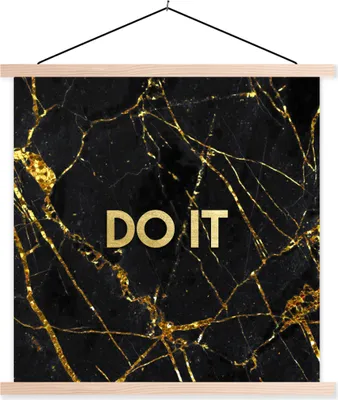 Produktbild von MuchoWow® Textilposter Zitate - Motivation - Gold - Marmor 120x120 cm mit holzfarbenen Rahmen - Textil-Poster