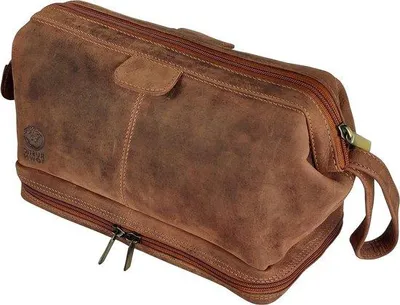 Produktbild von Famanu Kulturtasche aus vollnarbigem Leder - Praktische Reisetasche für Herren