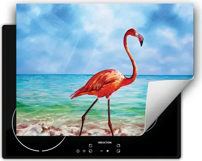 Produktbild von DarHaus Herdabdeckplatte 70x52 cm Anti Rutsch Matte Aufrollbar, Flamingo - Meer