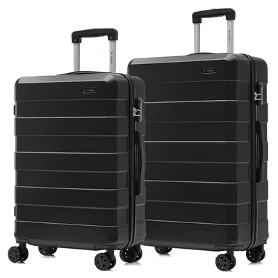 Produktbild von Suitcase Set, Rollkoffer Handgepäck, Kofferset, mit 4 Rollen 360°, Hartschalenreise Zahlenschloss, Weicher Gummigriff (2er Set, L&XL, Schwarz)