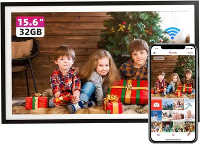 Produktbild von Digitaler Bilderrahmen WLAN, 15,6 Zoll 1920x1080 Elektronischer Fotorahmen Groß mit 32GB, Bilder und Videos Sofort Teilen, Wandmontage Möglich