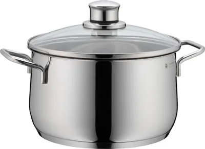 Image de WMF Diadem Plus Casserole grande 20cm de haut, marmite à viande à induction 3,7l, couvercle en verre, Cromargan acier inoxydable poli, sans revêtement