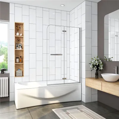 Produktbild von Duschabtrennung 120x140cm Faltwand Badewannenaufsatz 6mm ESG Nanoglas für Badewanne Duschwand mit Halterungen