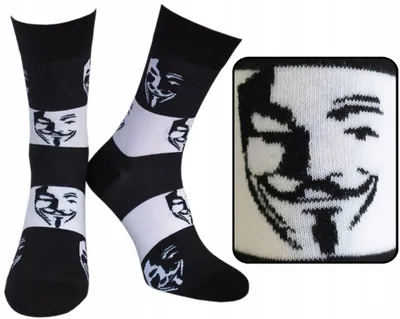 Produktbild von CERBER Baumwollsocken mit Anonimus-Maske Weiß/Schwarz 36-38