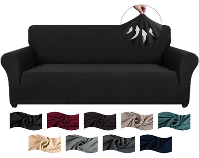 Obrázok produktu pre Poťah na pohovku, 3 sedadlá, Jacquard, elastický, čierna farba, umývateľný, protišmykový