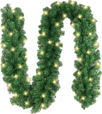Produktbild von 2,7 m Weihnachtskranz, Rattan-Kaminsims-Dekoration, Weidengirlande mit 30 LEDs