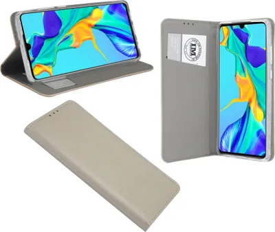 Produktbild von cofi1453® Buch Tasche "Smart" kompatibel mit HUAWEI P30 Handy Hülle Etui Brieftasche Schutzhülle mit Standfunktion, Kartenfach Gold