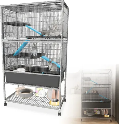 Produktbild von XMTECH Kleintierkäfig, Metallkäfig für kleine Haustiere, 88x48x150 cm, Schwarz, 4 Rollen mit 2 Bremsen, Käfig mit abnehmbaren Rampen & Plattformen, Ideal für Chinchillas, Hamster & Meerschweinchen