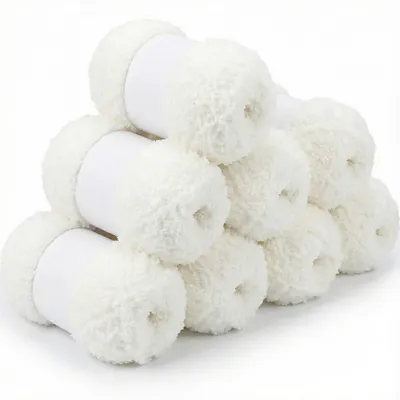 Immagine prodotto di Lana chenille, 8 gomitoli da 50g, filato spesso e soffice per lavorare a maglia e all'uncinetto, colore bianco