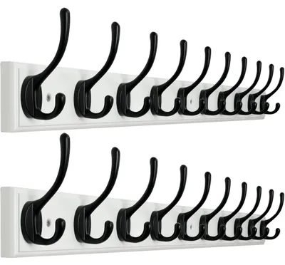 Wandgarderobe 97 cm, 10 Haken, Bambus/Metall, 2er-Set