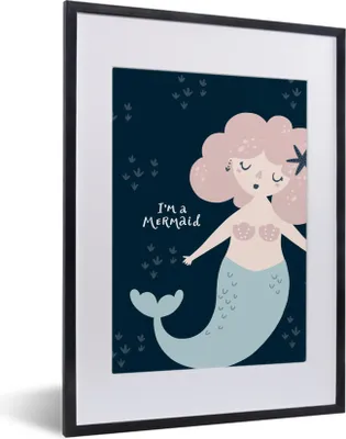 Produktbild von MuchoWow® MuchoWow® Gerahmtes Poster Meerjungfrau - Zitat - Kind - Rosa - Mädchen - Baby 30x40 cm - Poster mit zchwarzem Bilderrahmen - Wandposter Schlafzimmer