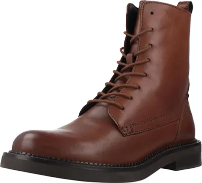 A single brown leather boot shown against a white background.