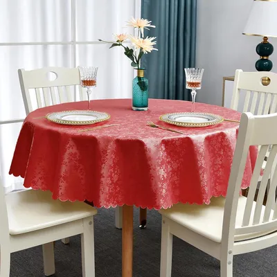 Obrázek produktu pro Romanstile červený ubrus ze stolní fólie, kulatý vánoční ubrus, 160 pratelných kusů, 350 g/m², vysoce kvalitní plastový ubrus, voděodolný, odolný proti povětrnostním vlivům, pro Vánoce, Nový rok, zahradu, jídelní stůl, venku