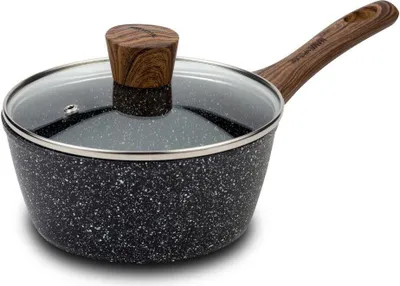 Produktbild von NAVA Stielkasserolle / Kochtopf NATURE mit Deckel Granitbeschichtung 18 cm 1,75l für Gasherd Induktion