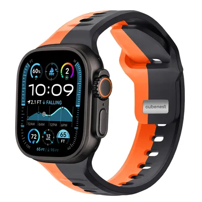 Obrázek produktu pro Cubenest Prémiový sportovní řemínek na Apple Watch 1, 2, 3, 4, 5, 6, 7, 8, 9, 10, SE, Ultra (2) - 44/45/46/49 mm - oranžový-černý
