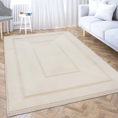Immagine prodotto di Elegante tappeto da salotto con frange, color crema e oro - Dimensioni: 120 x 170 cm