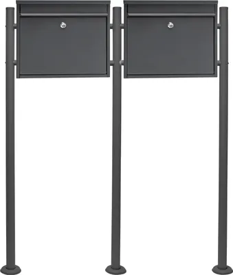 Obrázok produktu pre Wiltec sada 2 poštových schránok V13 čierna 1000 x 150 x 1200 mm, nástenná poštová schránka so zámkom, klapka, stojan, práškovo lakovaná oceľová poštová schránka