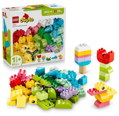 Produktbild von LEGO DUPLO Classic Bunte Kreativbox - Lernspielzeug zur Förderung der Feinmotorik für Kleinkinder - inkl. Zahlensteine, Tiere, Fahrzeuge & Spielessen - Geschenk für Jungen & Mädchen ab 1 Jahr - 10479