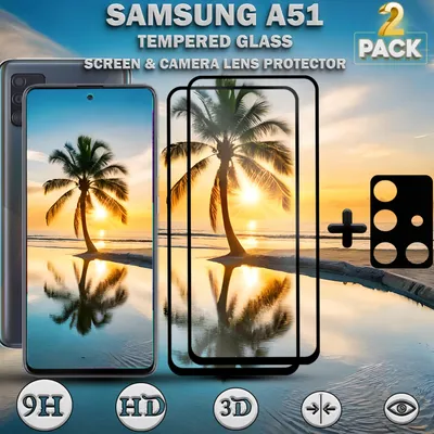 Obrázek produktu pro 2dílný ochranný kryt displeje a objektivu Samsung Galaxy A51 z tvrzeného skla s tvrdostí 9H