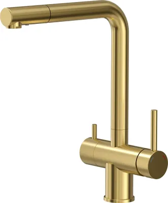 Produktbild von QUADRON Küchenarmatur ELLEN Dreiwege Mischbatterie 360°, Farbe: Gold, Höhe: 33 cm Armatur Küche aus Edelstahl, Wasserhahn für Küche