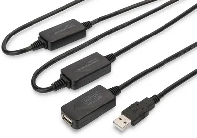 Produktbild von Digitus Aktives USB 2.0 Verlängerungskabel, 25 m, 25 m, USB A, USB A, USB 2.0, Männlich/Weiblich, Schwarz