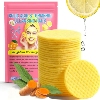 Image de Lingettes nettoyantes pour le visage à la curcuma, 40 pièces, double face, pour les peaux grasses