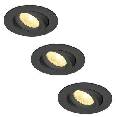 Image de HOFTRONIC - Spot LED encastrable Salerno 8W 650lm 2700K Noir IP44 Dimmable Inclinable 3 pièces
