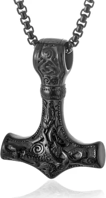 Image de Collier avec pendentif en forme de marteau de Thor, en acier inoxydable, longueur 60 cm, bijou pour homme