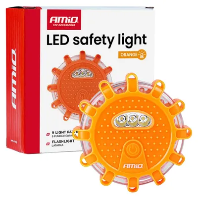 Produktbild von Notfallwarnleuchte mit Taschenlampenfunktion, 3xAAA, IP65, 12SMD + 3SMD, orangefarbenes Licht, AMIO-04828