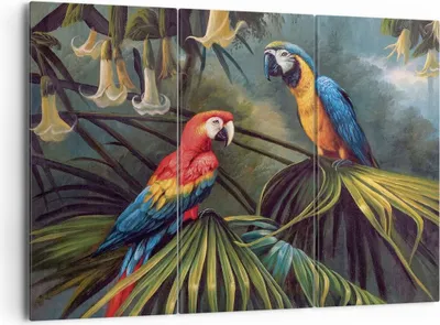 Produktbild von Bild auf Leinwand - Leinwandbild - 3 Teile - Ara Papageien Palmen - 165x110cm - Wand Bild - Wanddeko - Wandbilder - Leinwanddruck - Bilder - Wanddekoration - Leinwand bilder - CE165x110-4780