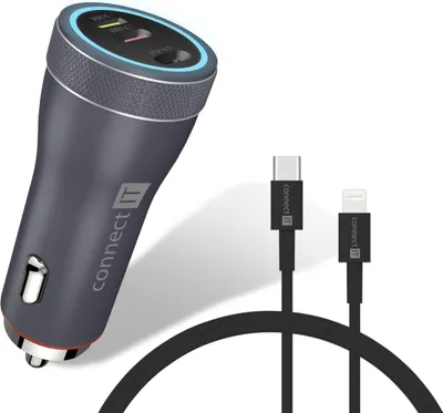Produktbild von Autoladegerät InCarz Duplex Schnellladung 55W USB-C Lightning 1m Kabel für Android iPhone