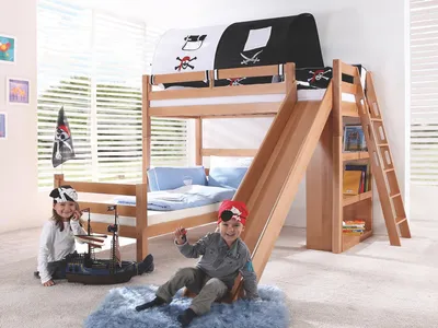 Produktbild von Etagenbett Sky Buche massiv Natur lackiert mit Tunnel