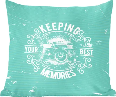 Produktbild von MuchoWow® Zierkissen Sofakissen Wohnzimmer Dekokissen 60x60 cm Jahrgang - Kamera - Text - Sitzfläche - Foto Polster