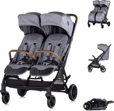 Immagine prodotto di Chipolino carrozzina gemellare Twinity coprigambe borsa fasciatoio portabicchieri grigio
