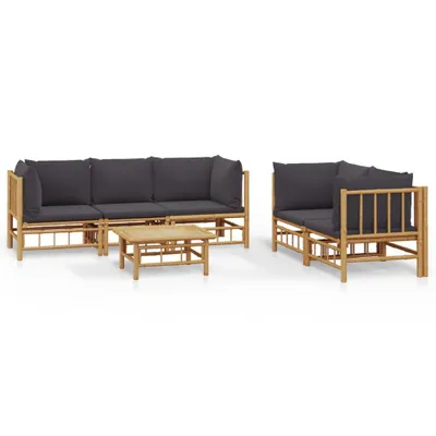 Obrázok produktu pre vidaXL 6-dielna záhradná súprava s tmavosivými vankúšmi Bamboo
