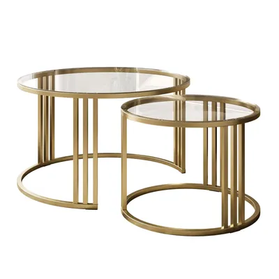 Produktbild von Runder Couchtisch 2in1 LORI GLASS gebürstetes Gold, transparentes Glas