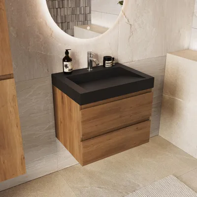 Produktbild von LOMAZOO ZARIVO Warmes Eichenholz - Waschbecken Schwarz - 60 cm