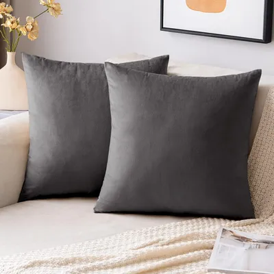 Imagen del producto de Funda de cojín de terciopelo, cojines decorativos para sofá, 50 x 50 cm, 2 unidades, color gris oscuro