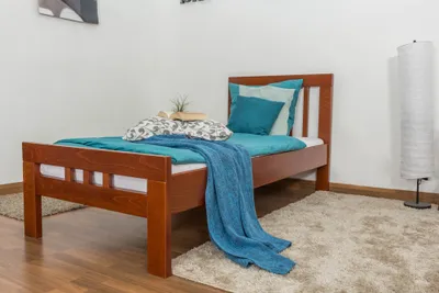 Produktbild von Einzelbett "Easy Premium Line" K8, Buche Vollholz massiv kirschrot lackiert - Liegefläche: 90 x 190 cm