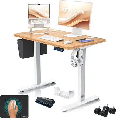 Produktbild von KESSER® Schreibtisch elektrisch & höhenverstellbar Computertisch Ergonomisch Stehen & Sitzen 3-Memory 360° Rollen USB-Ladeanschluss 100x60cm Beige