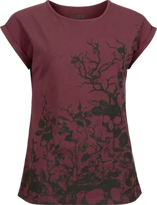 Produktbild von Black Premium by EMP Damen bordeaux T-Shirt mit Front-/Backprint und Krempelärmeln M