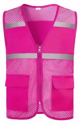 Produktbild von Reflektierende Sicherheitsweste – mit Reißverschluss und Taschen – Rosa