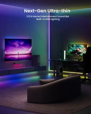 Imagen del producto de Barra de sonido para TV y videojuegos - 3.1 canales con subwoofer - Iluminación RGB - Bluetooth 5.3 - 160W -